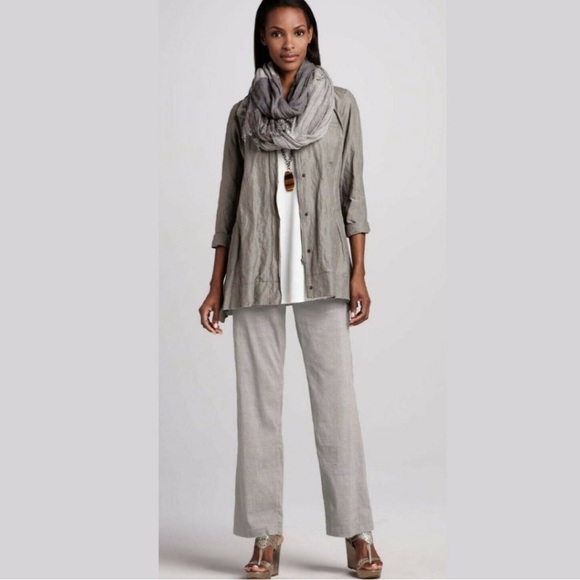 Eileen Fisher Women’s Stretch Linen Viscose Side Zip Gray Pants Sz 10 - Picture 1 of 7